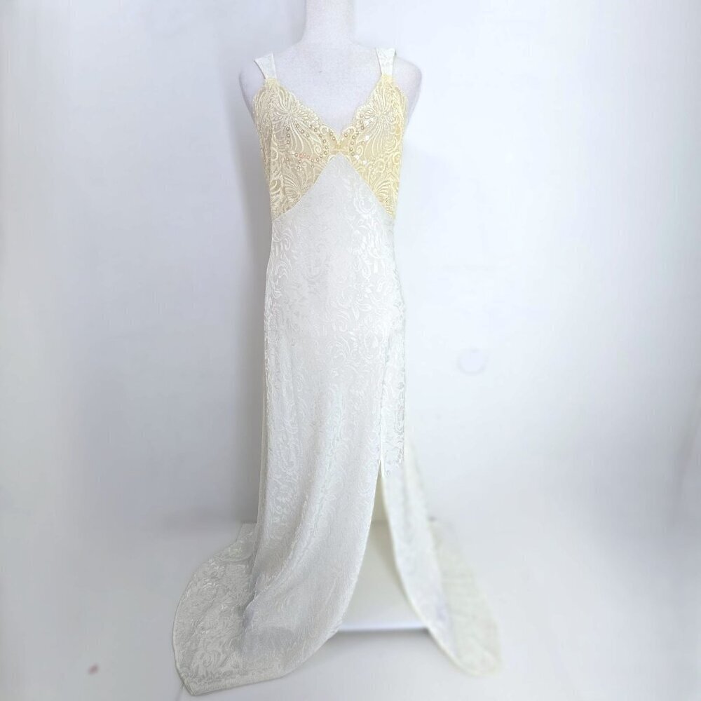 VTG Victoria's Secret Gold Label Long Ivory Floral Slip Dress Nightgown Women L